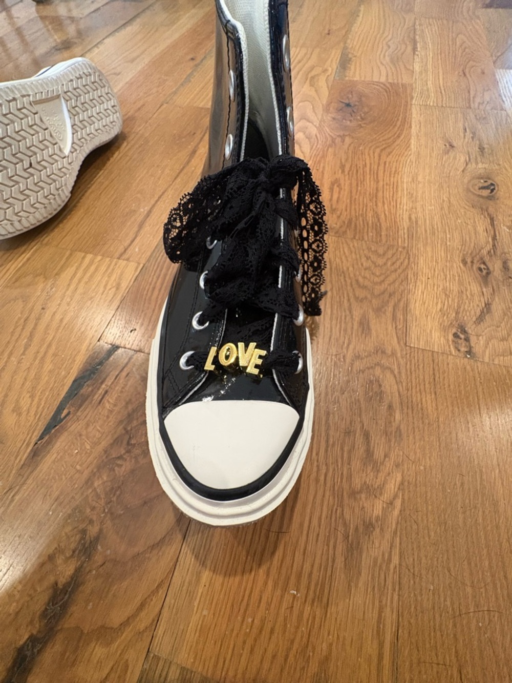 Converse Black Patent High-Top Platform Sneakers with Customized Laces for Women - Picture 8 of 8
